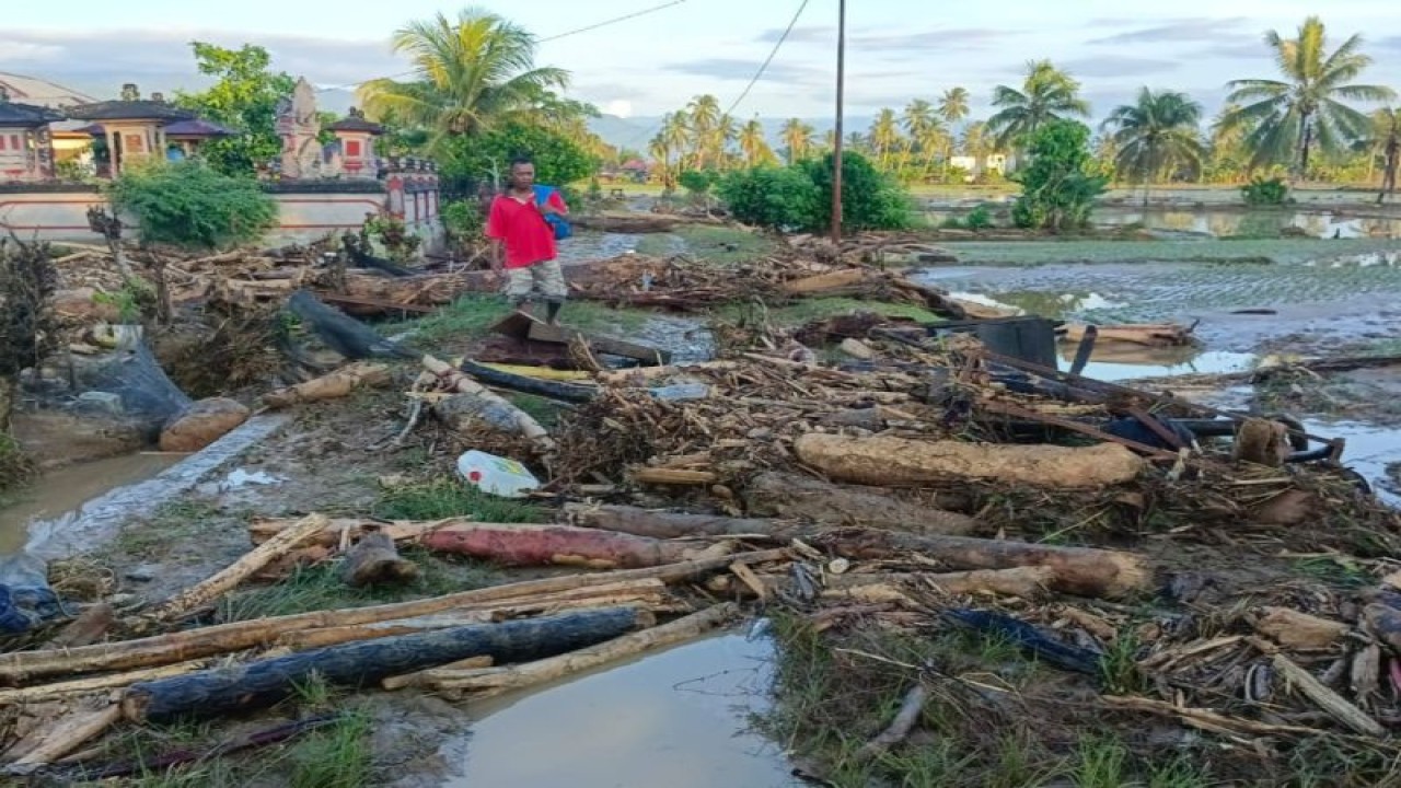 Ilustrasi - Tumpukan material kayu berserakan di jalan Desa Balinggi Jatih, Kabupaten Parigi Moutong, Sulawesi Tengah akibat dampak banjir yang melanda wilayah tersebut yang dipicu hujan lebat. ANTARA/HO-BPBD Parigi Moutong