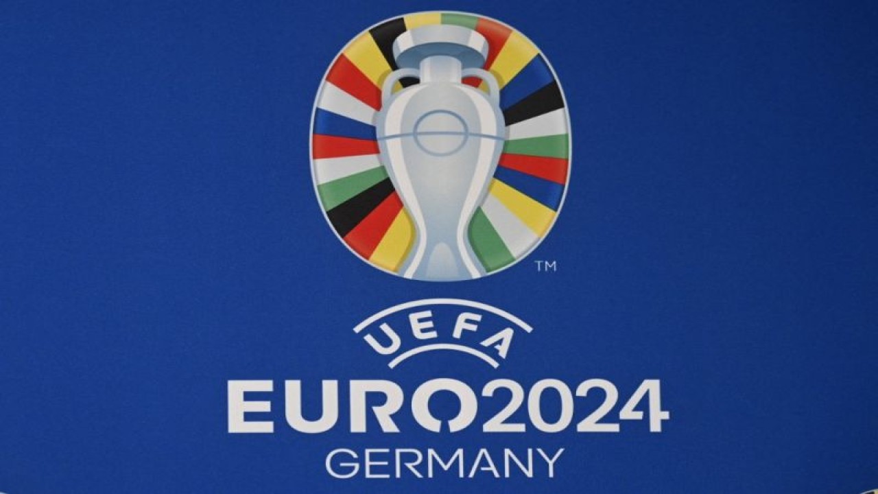 The new UEFA Euro 2024 football championship logo is presented at the Olympic stadium in Berlin on October 5, 2021. (Photo by John MACDOUGALL / AFP) (AFP/JOHN MACDOUGALL)