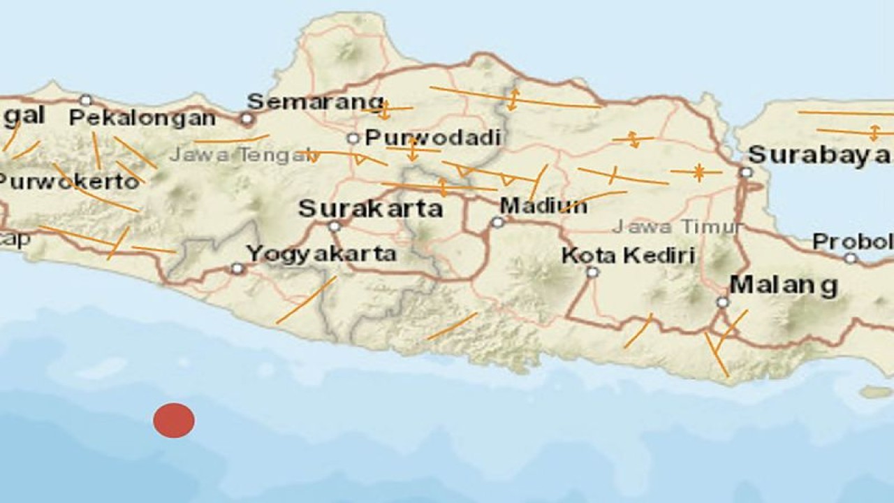 Tangkapan layar. Peta guncangan gempa bumi di Bantul, Daerah Istimewa Yogyakarta (DIY). (ANTARA/Vicki Febrianto)