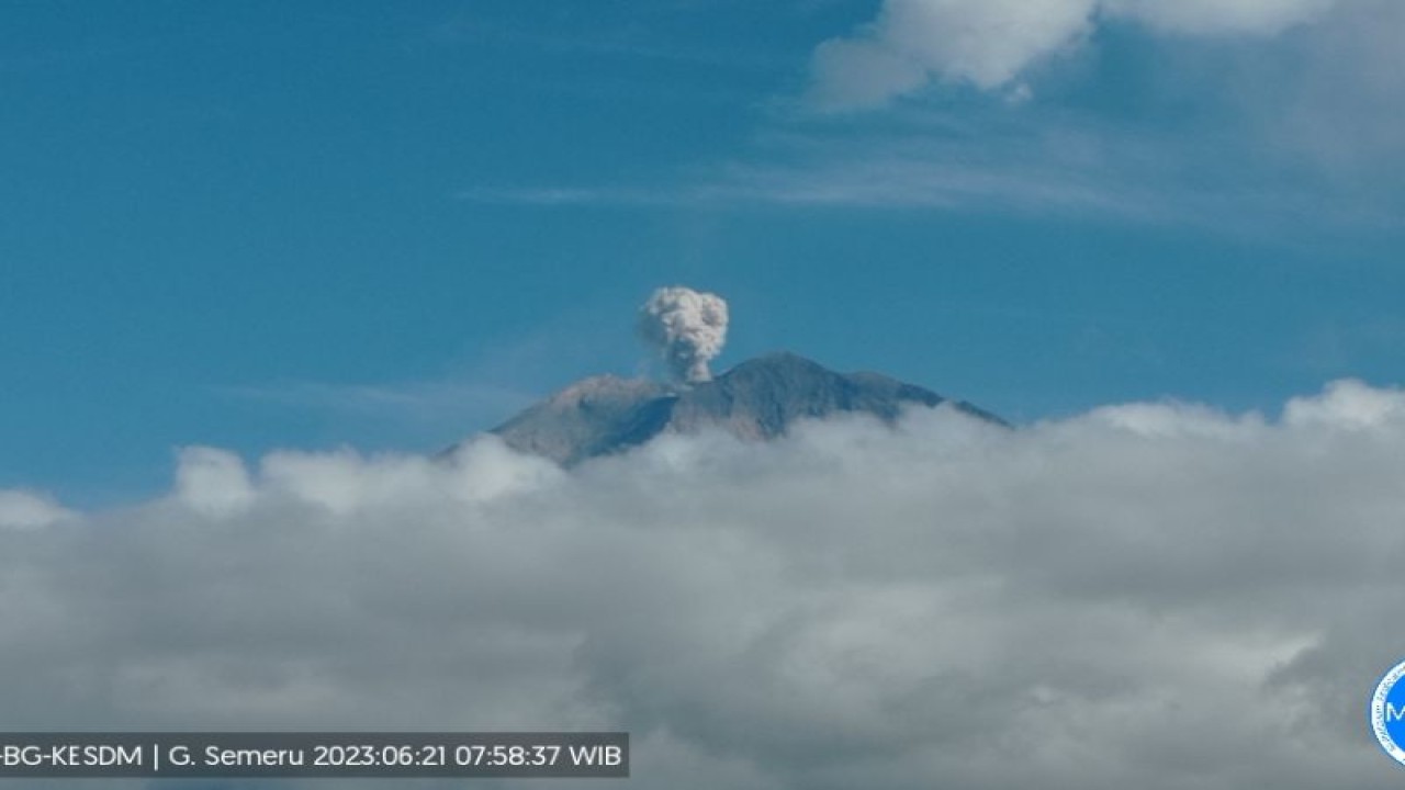 PVMBG merekam aktivitas erupsi berupa lontaran abu vulkanik setinggi 600 meter yang luar dari kawah Gunung Semeru di Jawa Timur, Rabu (21/6/2023). (ANTARA/HO-PVMBG)