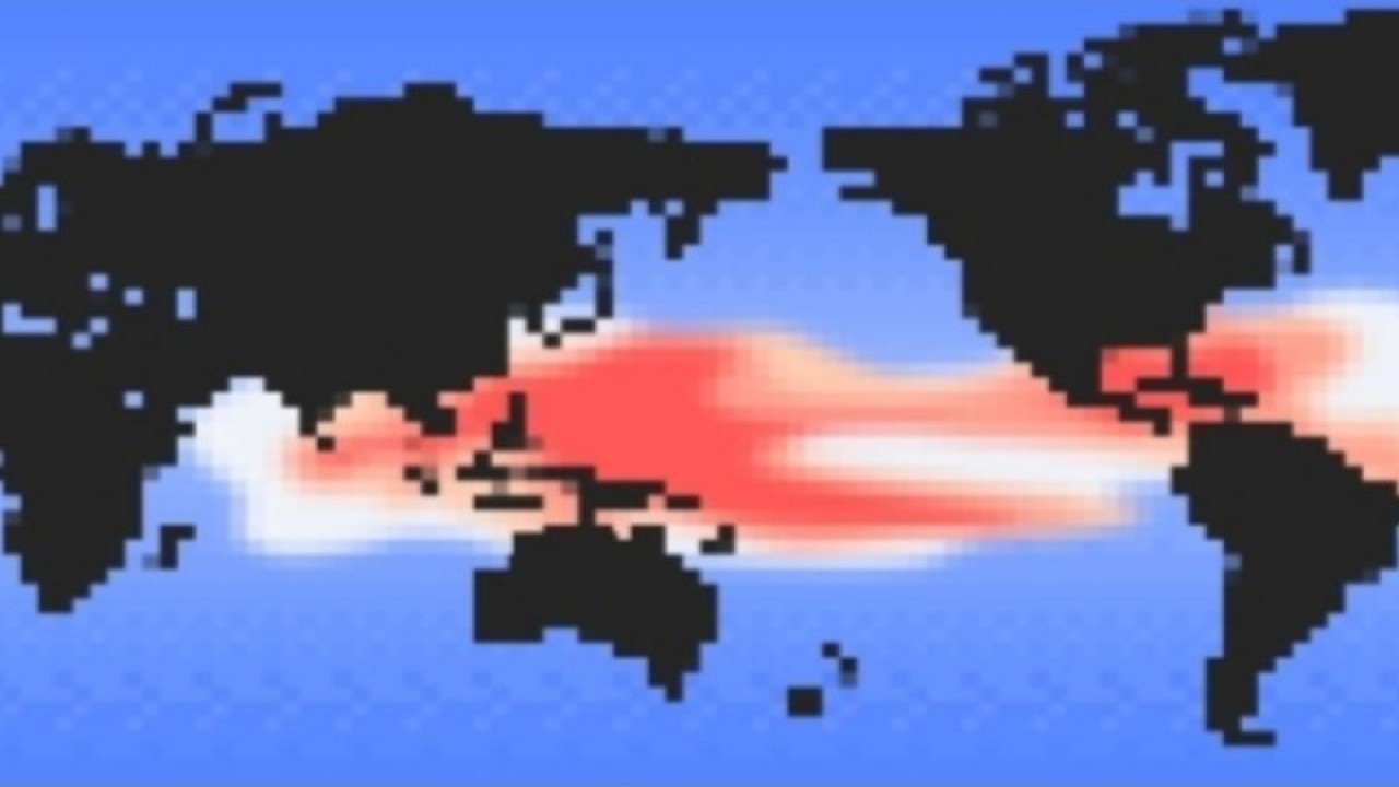 Ilustrasi visualisasi heatmap dari kejadian El Nino di Samudra Pasifik. (ANTARA/HO-Yandex)
