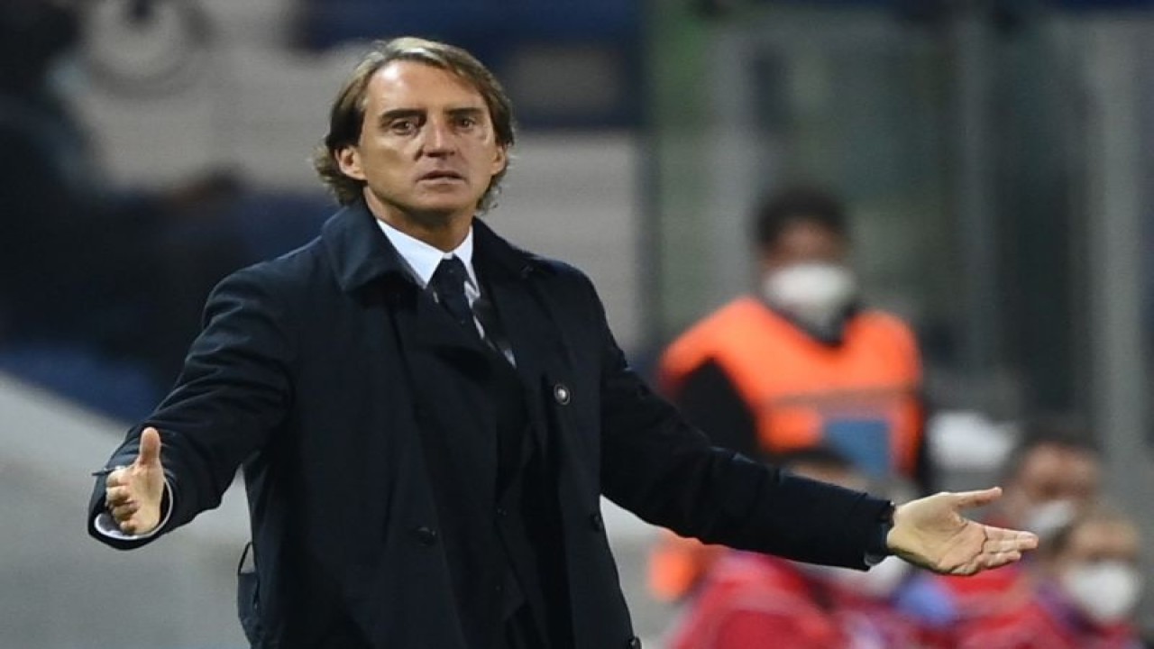 Pelatih timnas Italia Roberto Mancini (Photo by Marco BERTORELLO / AFP) (AFP/MARCO BERTORELLO)