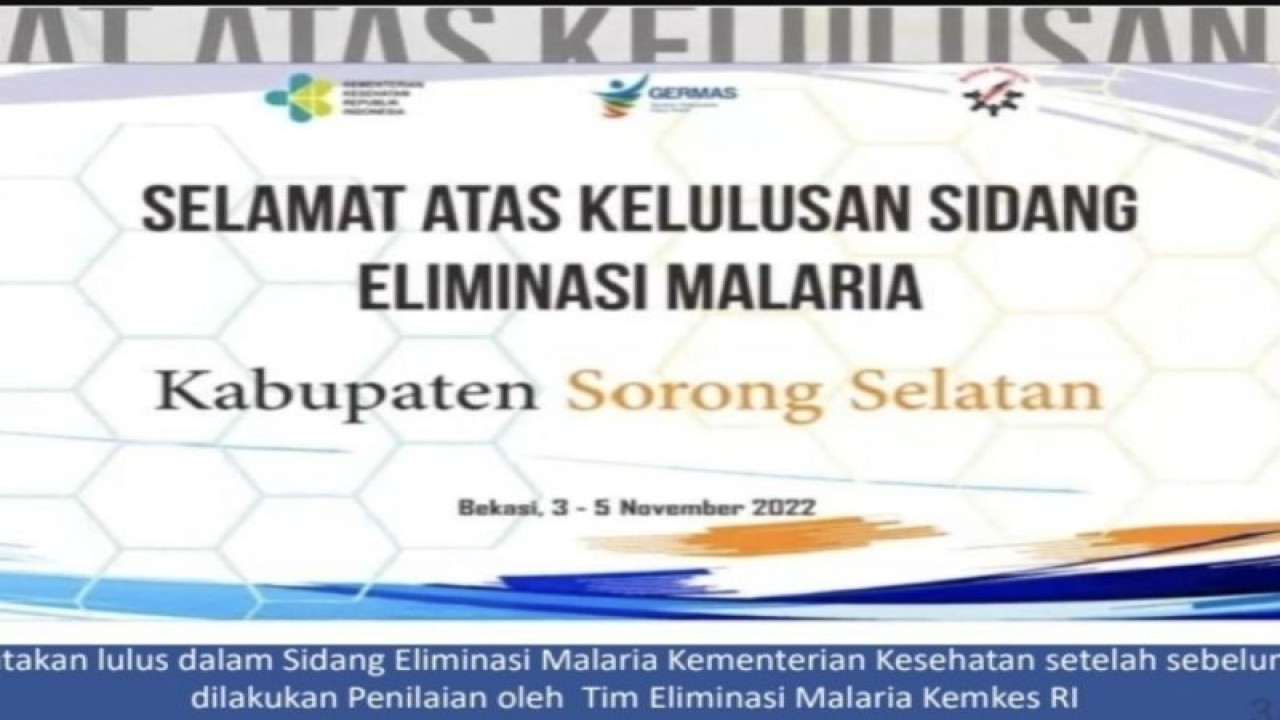 Tangkapan layar - Sertifikat kelulusan Sidang Eliminasi Malaria yang diperoleh Kabupaten Sorong Selatan, Papua, dalam rangka peringatan Hari Malaria 2023. (ANTARA/Andi Firdaus).