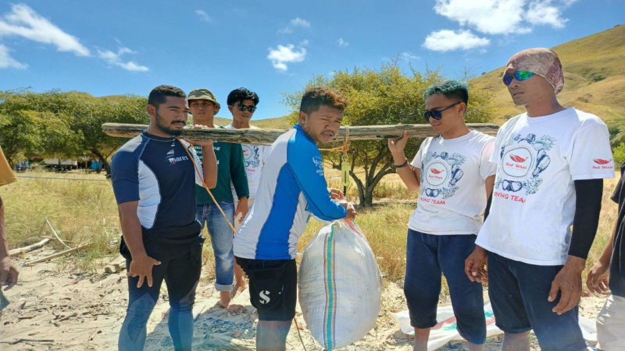 Perkumpulan Penyelam Profesional Komodo mengumpulkan sampah bawah laut sebanyak 325 kg dalam aksi bersih sampah memperingati Hari Laut Sedunia 2023 di Gili Lawa Darat, Taman Nasional Komodo (TNK), Labuan Bajo, Manggarai Barat, NTT, Kamis (8/6/2023). (ANTARA/HO-Dokumentasi Pribadi)