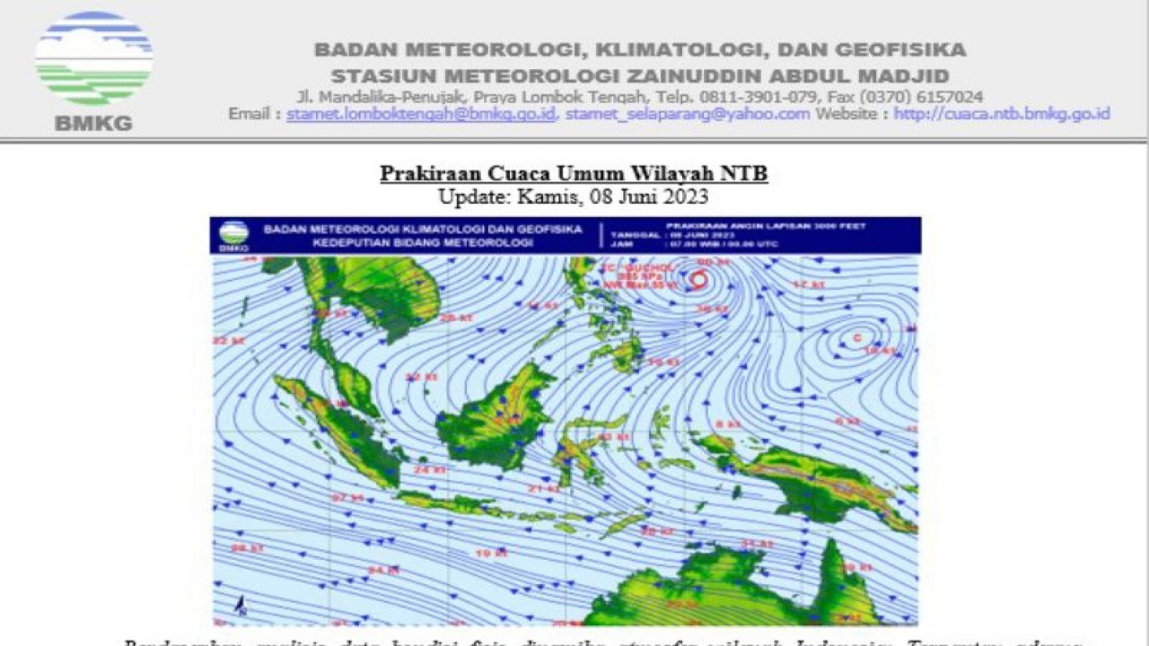 Peta kondisi cuaca di wilayah Nusa Tenggara Barat (ANTARA/BMKG)