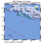 Peta pusat gempa berlokasi di laut magnitudo 5,1 pada jarak 126 km tenggara Sukabumi, Jawa Barat, Selasa (6/6/2023). (ANTARA/HO-BMKG)-1686041948