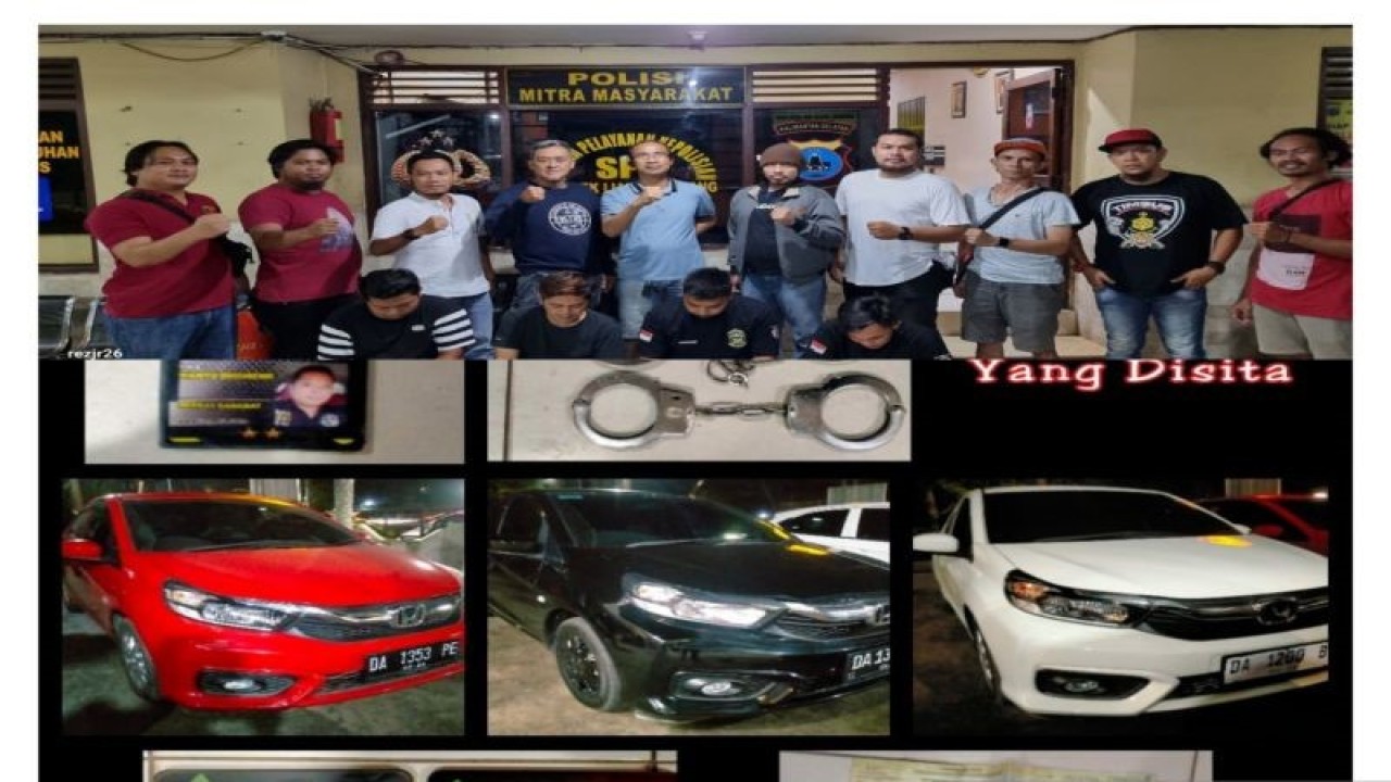 Tim Khusus (Timsus) Direktorat Reserse Kriminal Umum Polda Kalimantan Selatan bersama Polsek Liang Anggang menangkap empat tersangka pemerasan dan barang buktinya. ANTARA/Firman