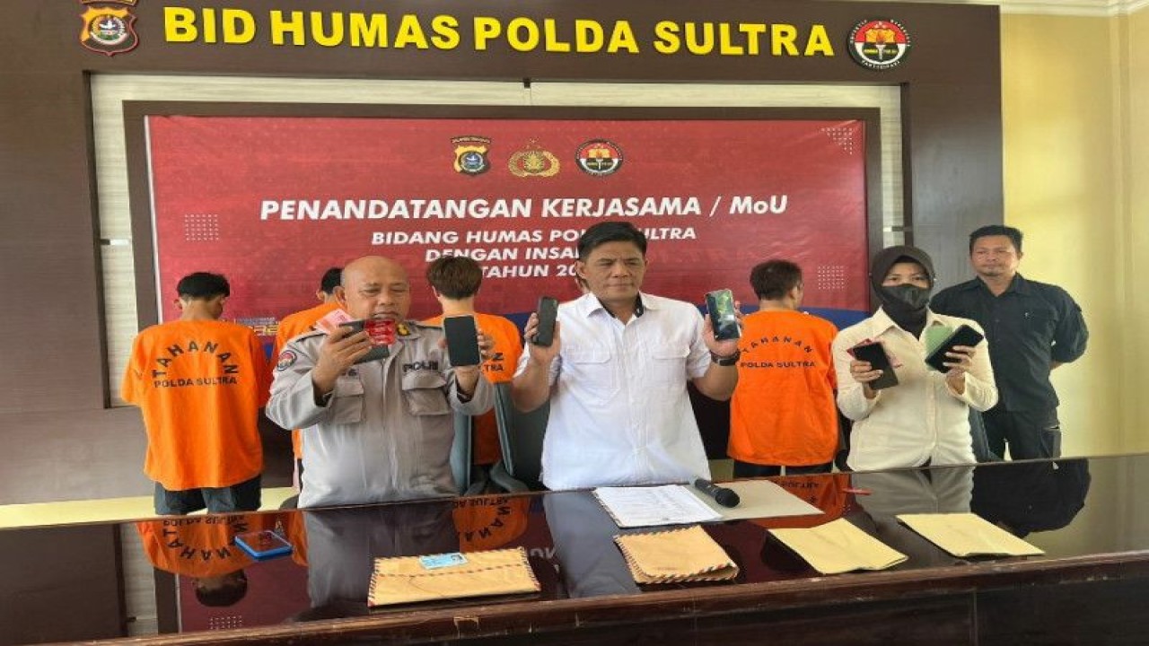 Polda Sultra saat merilis lima tersangka TPPO di Kendari (ANTARA/HO-Humas Polda Sultra)