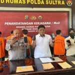 Polda Sultra saat merilis lima tersangka TPPO di Kendari (ANTARA/HO-Humas Polda Sultra)-1687933288