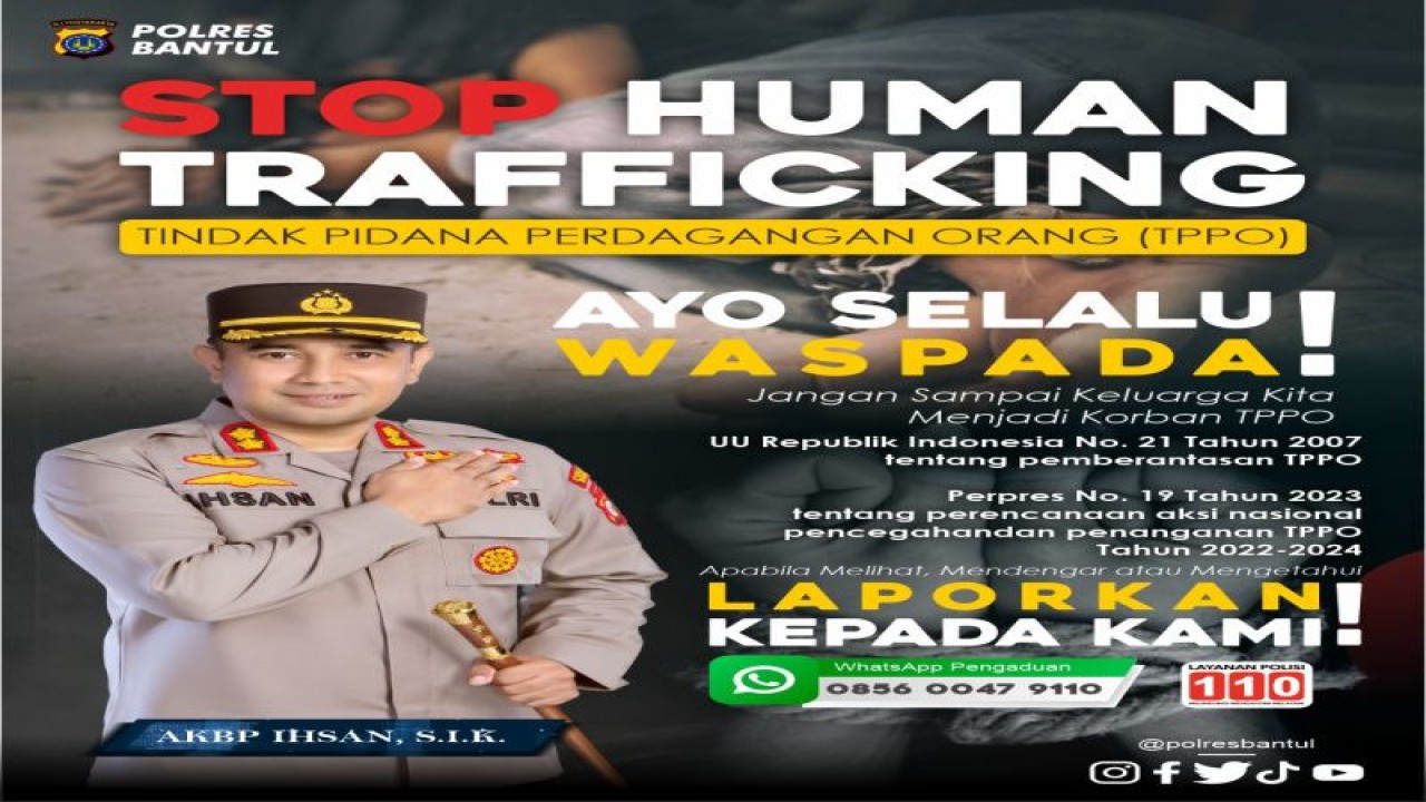 Kewaspadaan terhadap tindak pidana perdagangan orang (TPPO) oleh Kepolisian Resor Bantul, Daerah Istimewa Yogyakarta. (ANTARA/HO-Humas Polres Bantul)