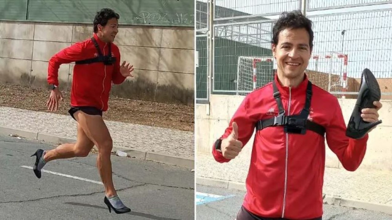 Christian Roberto López Rodríguez berhasil pecahkan rekor dunia atas namanya setelah melakukan lari sprint 100 meter sambil mengenakan sepatu hak tinggi. (guinnessworldrecords.com)