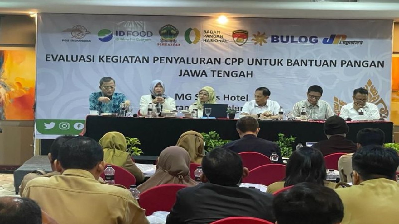 Rapat Koordinasi Evaluasi Kegiatan Penyaluran Cadangan Pangan Pemerintah (CPP) untuk bantuan pangan di wilayah Jateng yang berlangsung di Hotel MG Setos, Semarang, Senin (5/6/2023). ANTARA/HO-Pos Indonesia