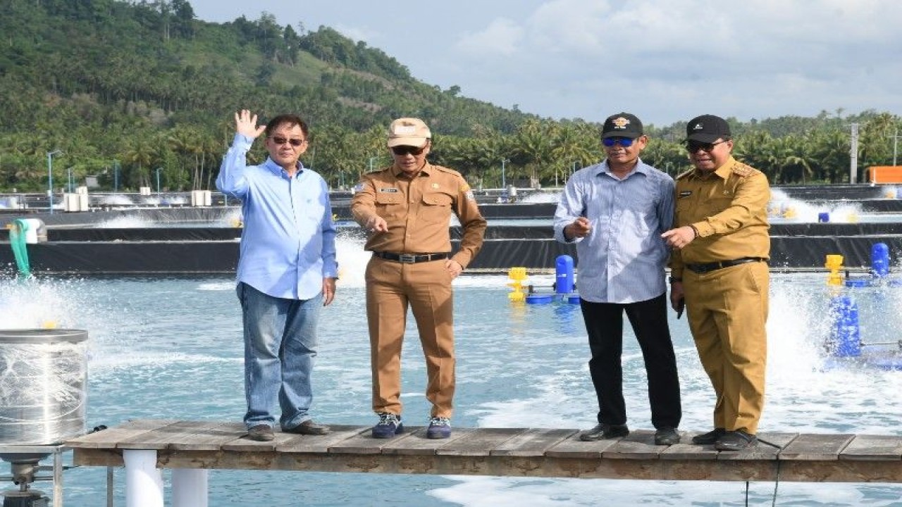 Penjabat Gubernur Sulbar Zudan Arif Fakhrullah didampingi Owner PT Tambak Udang Lestari Rudy Hartanto Wibowo meninjau perusahaan PT Randomayang yang melakukan ekspor udang ke Amerika Serikat, China, Jepang, dan Eropa beroperasi di Desa Randomayang, Kecamatan Bambalomutu, Kabupaten Pasangkayu, Selasa (6/6/2023). ANTARA Foto/M Faisal Hanapi