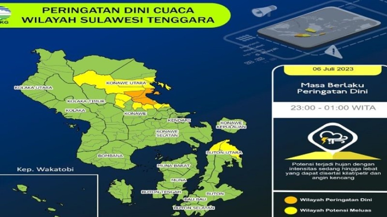 BMKG Kendari memprakirakan wilayah Kabupaten Konawe Utara (Konut), Provinsi Sulawesi Tenggara masih berpotensi hujan sedang hingga lebat. (Foto ANTARA-BMKG Kendari)