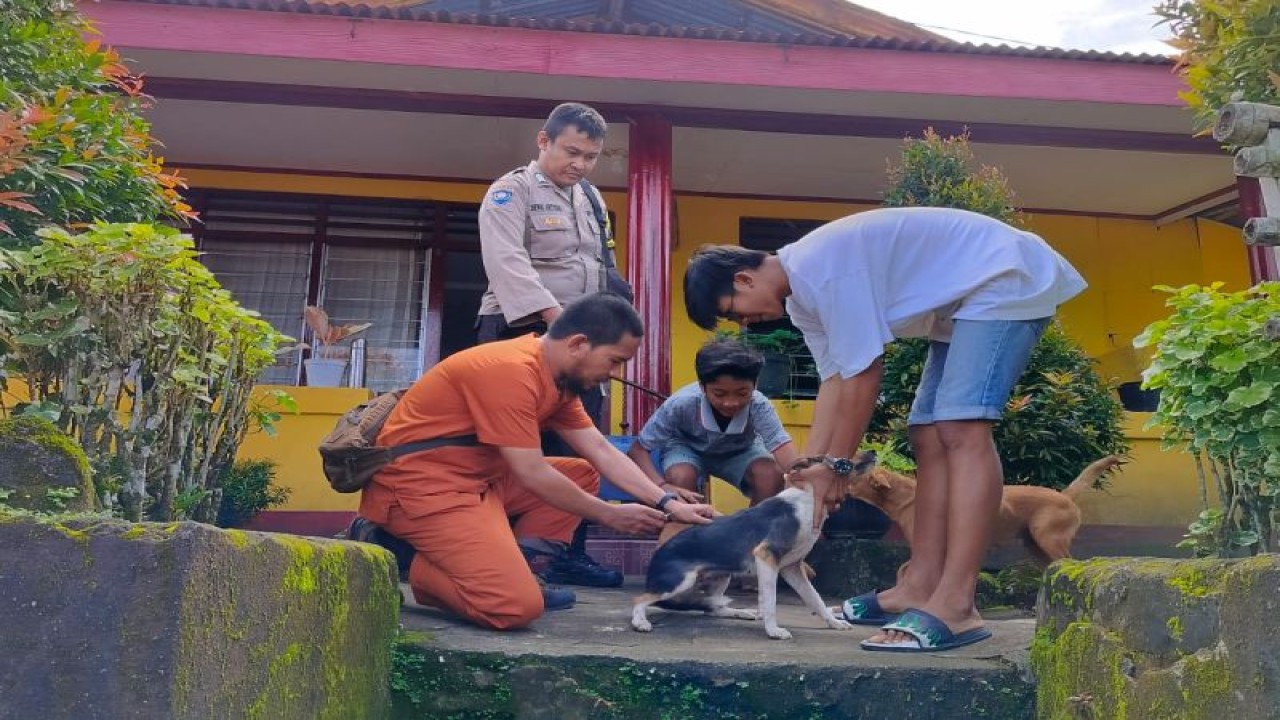 Tim dokter hewan Pemkot Ambon melakukan penyuntikan vaksin rabies kepada ratusan ekor hewan peliharaan warga di kawasan Kelurahan Karang Panjang, Kota Ambon, Kamis (6/7/2023). ANTARA/Penina F Mayaut