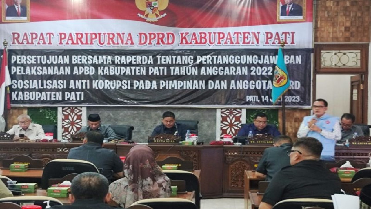 Pelaksanaan sosialisasi antikorupsi terhadap anggota DPRD Kabupaten Pati, Jawa Tengah, di ruang rapat Paripurna DPRD Kabupaten Pati, Jumat (14/7/2023). (ANTARA/HO-Dok.)