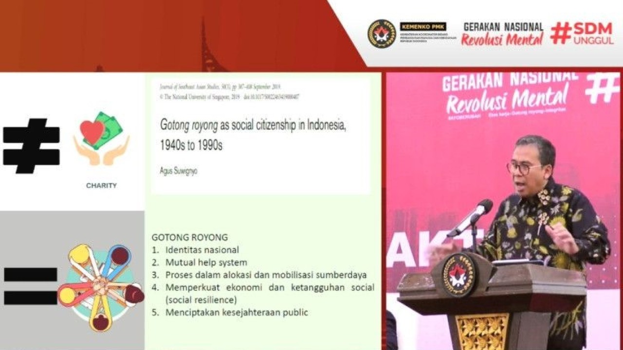 Tangkapan Layar Deputi Bidang Koordinasi Peningkatan Kesejahteraan Sosial Kemenko PMK Nunung Nuryartono dalam acara Sarasehan Revitalisasi Trisakti dengan tema "Berdikari dalam Bidang Ekonomi" yang diikuti secara daring di Jakarta, Selasa (4/6/2023). (ANTARA/Lintang Budiyanti Prameswari)