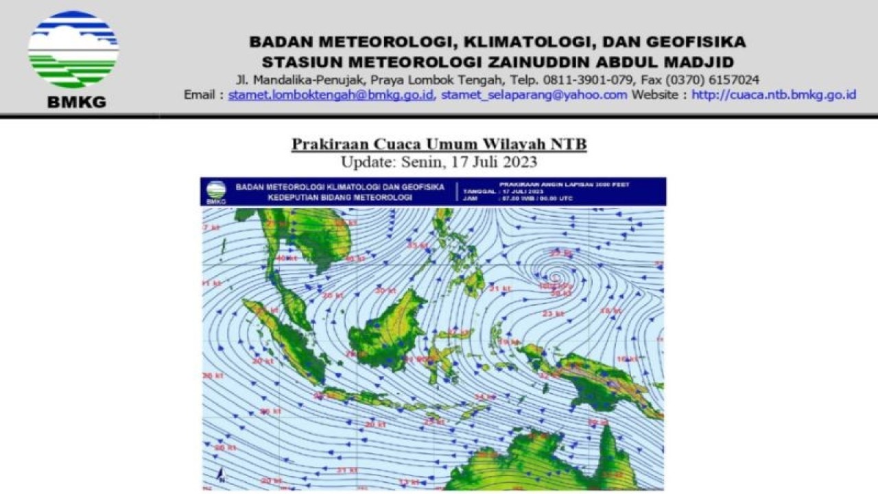 Kondisi cuaca di wilayah NTB (ANTARA/Humas BMKG)