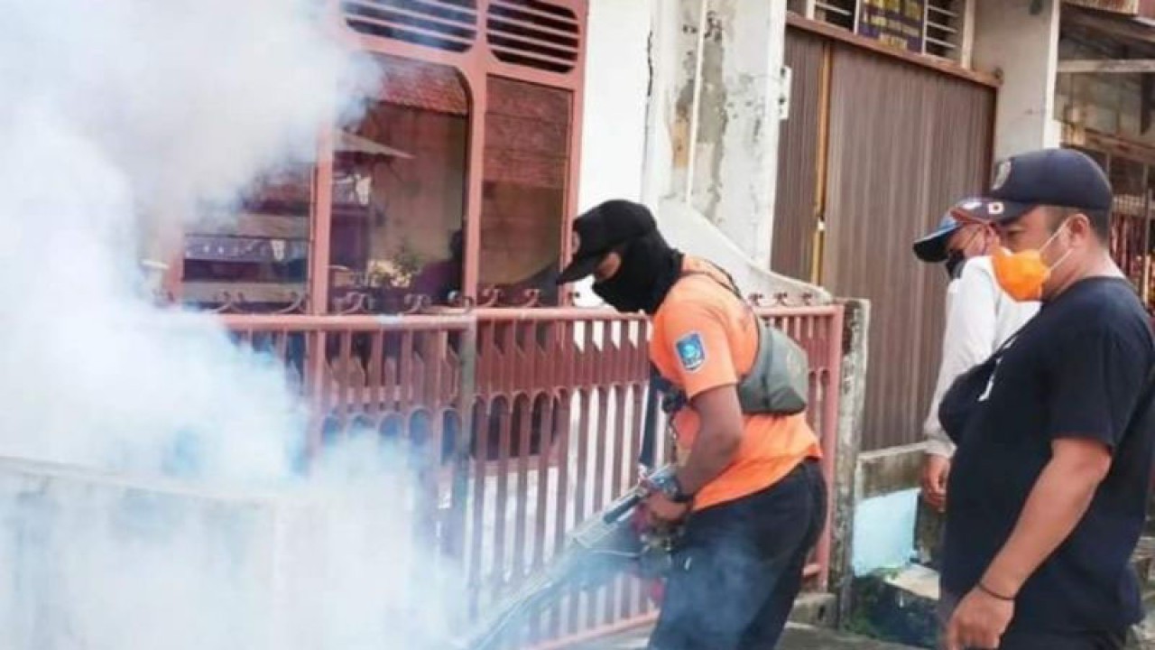 Ilustrasi, Petugas melakukan fogging untuk membasmi indukan nyamuk DBD. (FOTO ANTARA/dok.)
