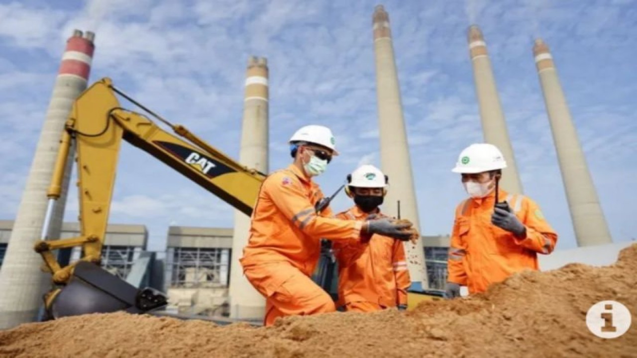 Petugas PLN Indonesia Power melakukan pengecekan terhadap biomassa (sawdust) yang akan digunakan sebagai substitusi bahan bakar batu bara atau (co-firing) di Pembangkit Listrik Tenaga Uap (PLTU) Suralaya, Cilegon, Banten pada beberapa waktu lalu. (ANTARA/HO-PLN UID Kalselteng)
