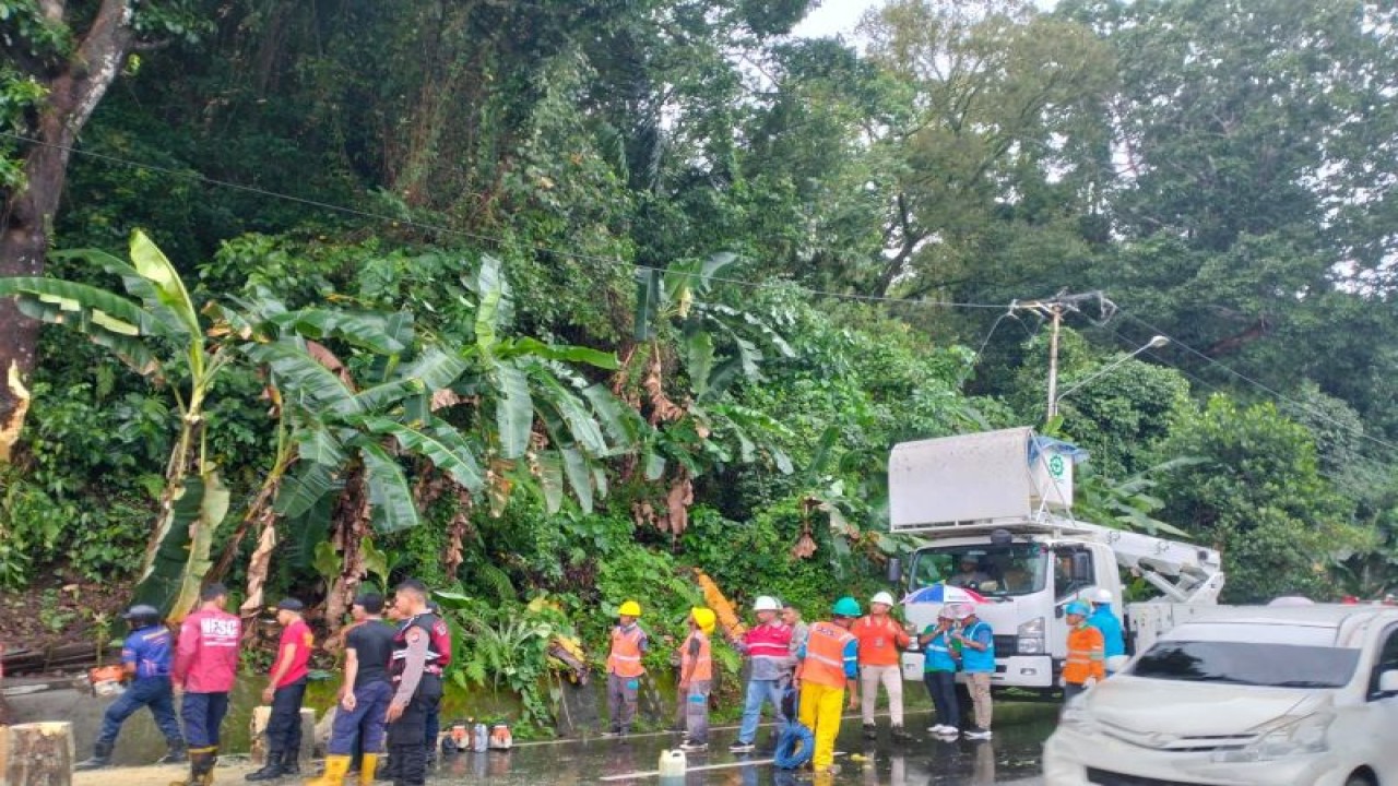Petugas Unit Pelaksana Pelayanan Pelanggan (UP3) Ambon melakukan pemulihan suplai listrik yang terdampak cuaca ekstrem di sejumlah wilayah di Kota Ambon. ANTARA/ HO- Humas PLN UIW MMU.