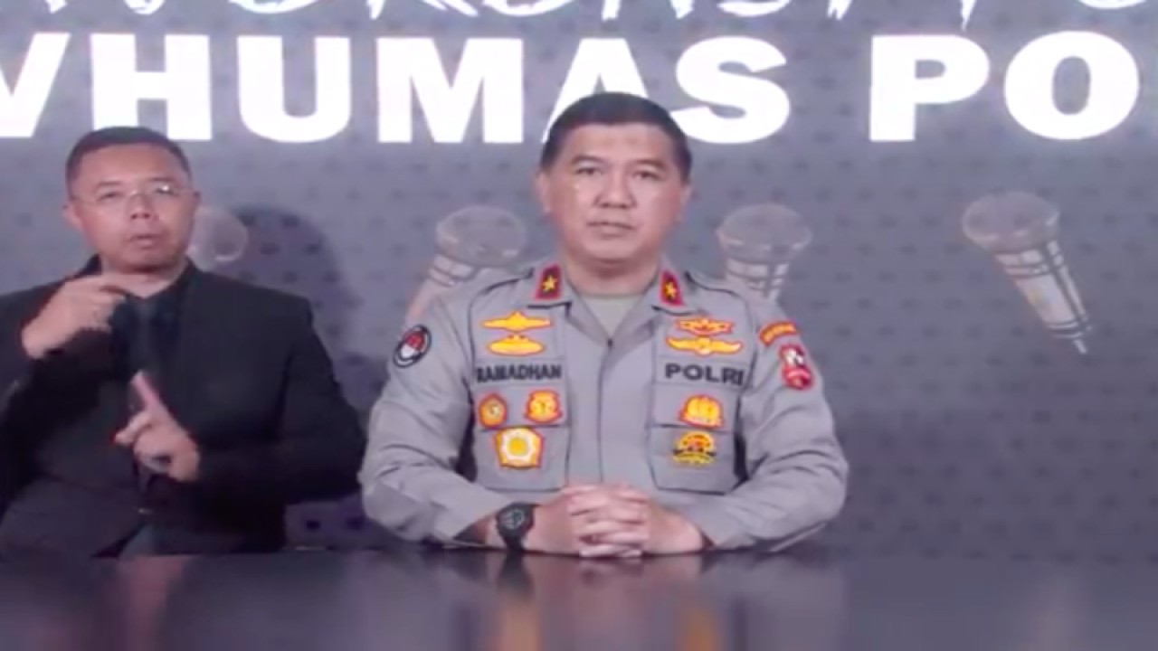 tangkapan layar-Kepala Biro Penerangan Masyarakat (Karopenmas) DivHumas Polri Brigjen Pol. Ahmad Ramadhan memberikan keteran pers rilis harian di Mabes Polri, Jakarta, Rabu (26/7/2023). (ANTARA/Laily Rahmawaty)