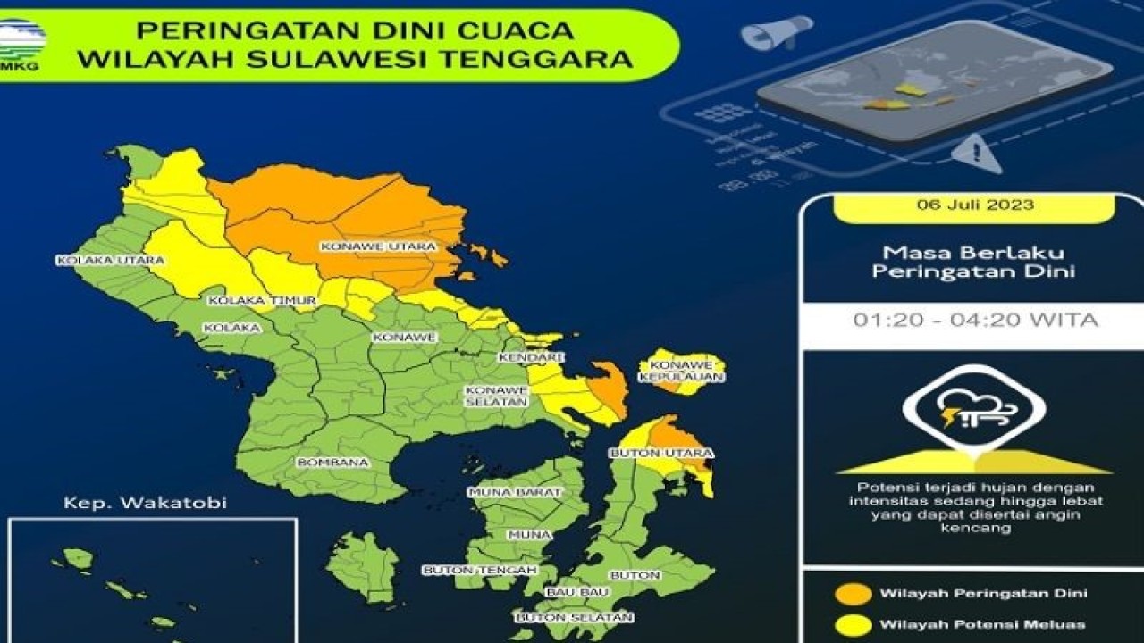 BMKG Kendari, Sulawesi Tenggara menyebutkan, potensi hujan sedang hingga lebat diperkirakan kembali akan terjadi di hampir wilayah kabupaten kota di Sultra. (Foto ANTARA-HO BMKG Kendari)