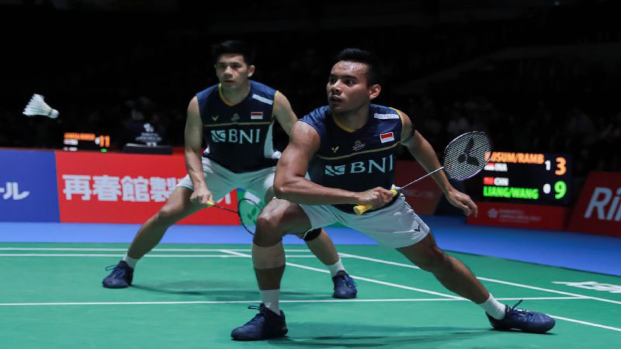 Ganda putra Indonesia Pramudya Kusumawardana/Yeremia Erich Yoche Yacob Rambitan saat berlaga di babak pertama Japan Open 2023, Rabu (26/7/2023). (ANTARA/HO/PBSI)