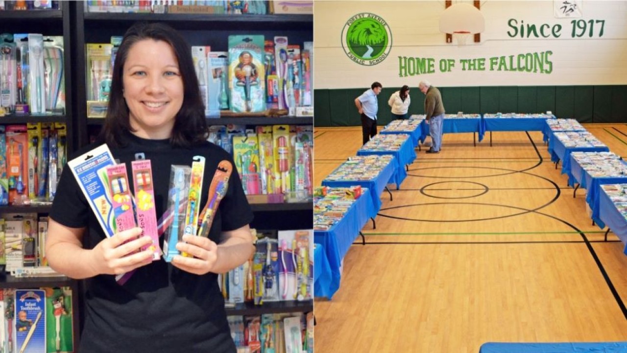 Kelly Hardy memecahkan rekor dunia guinness dengan koleksi 1.618 sikat gigi selama hampir 30 tahun. (CTV News Toronto)