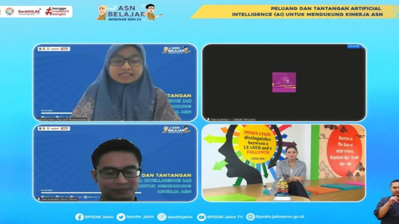 Sejumlah narasumber saat memberikan materi pada Webinar ASN belajar seri 23, Kamis (7/6/2023). (ANTARA/HO-BPSDM Jatim)