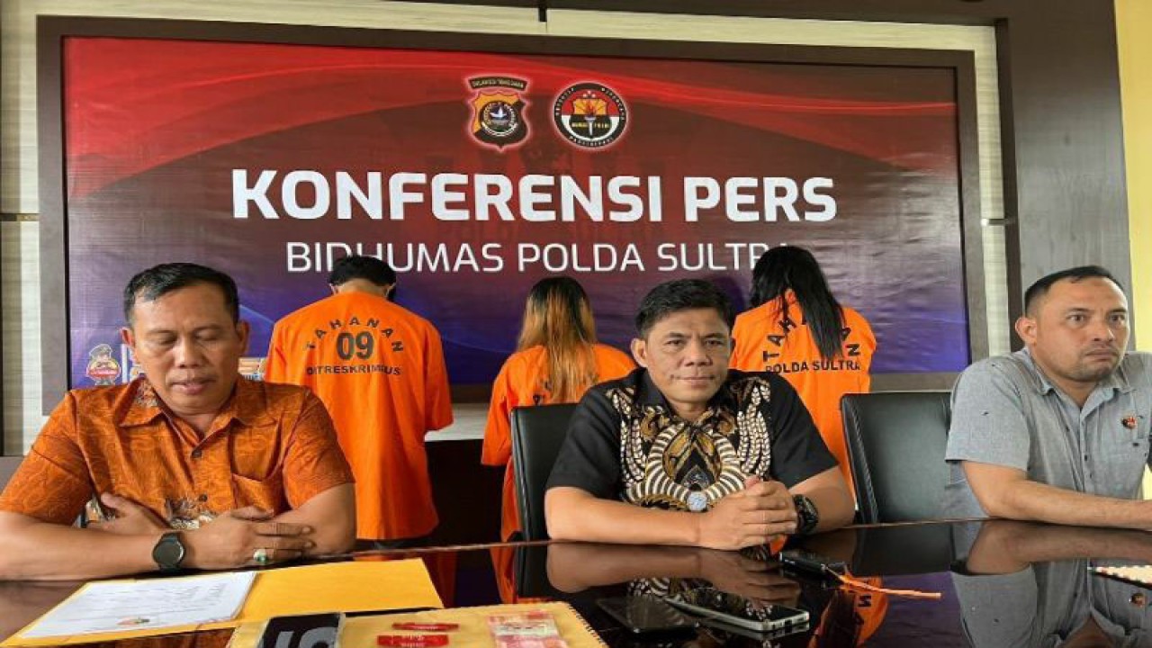 Polda Sultra saat merilis pengungkapan kasus TPPO di Kendari, Jumat (14/7/2023) (ANTARA/Harianto)
