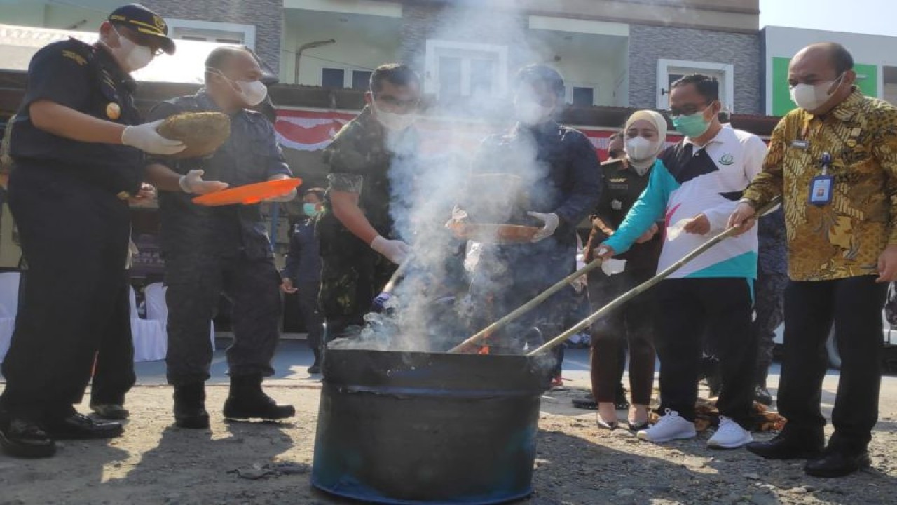 Badan Narkotika Nasional Provinsi (BNNP) Sulawesi Tengah memusnahkan barang bukti narkoba jenis ganja tanpa hasil temuan dengan cara di bakar berlangsung di halaman kantor BNNP Sulteng, Kota Palu, Jumat (4/8/2023). ANTARA/HO-Ikram