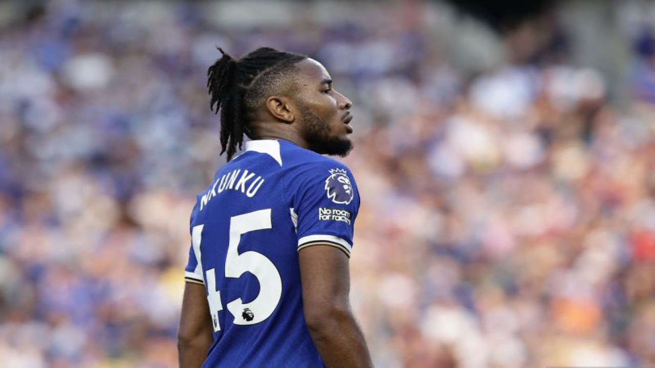 Penyerang Chelsea, Christopher Nkunku, dalam pertandingan melawan Brighton & Hove Albion di Lapangan Lincoln Financial Philadelphia, Pennsylvania, Amerika Serikat, 22 Jul 2023. (Getty Images via AFP/ADAM HUNGER)