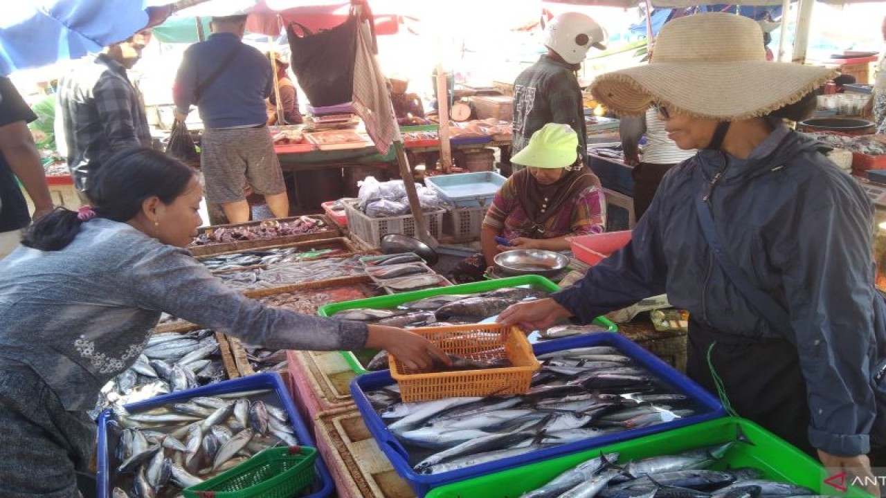 Pedagang ikan melayani konsumen di Pasar Ikan Kedonganan, Kuta, Kabupaten Badung, Bali, Selasa (29/8/2023) ANTARA/Dewa Ketut Sudiarta Wiguna