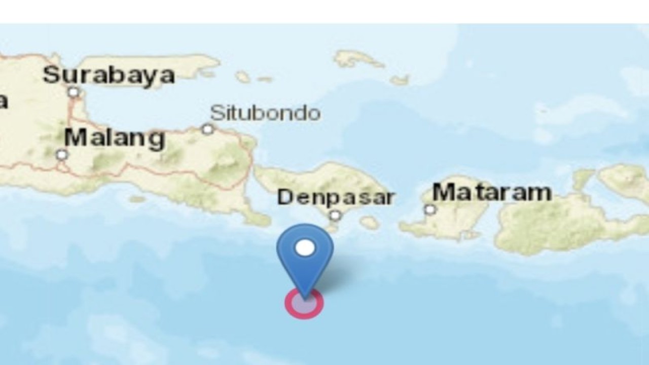 Ilustrasi - Peta gempa yang berpusat di Bali bagian selatan. ANTARA/HO-BMKG