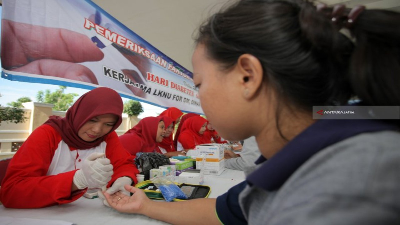 Arsip Foto - Petugas kesehatan memberikan pelayanan pemeriksaan darah gratis kepada warga pada peringatan Hari Diabetes Sedunia di Blitar, Jawa Timur. (ANTARA/Irfan Anshori)
