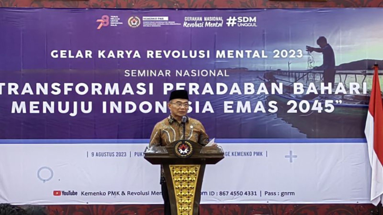Menteri Koordinator Bidang Pembangunan Manusia dan Kebudayaan (Menko PMK) Muhadjir Effendy di Gedung Kemenko PMK, Jakarta, Rabu (9/8/2023). (ANTARA/Asep Firmansyah)