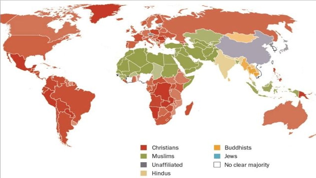 Peta Dunia dengan agama yang dianut penduduknya (Pinterest.fr)
