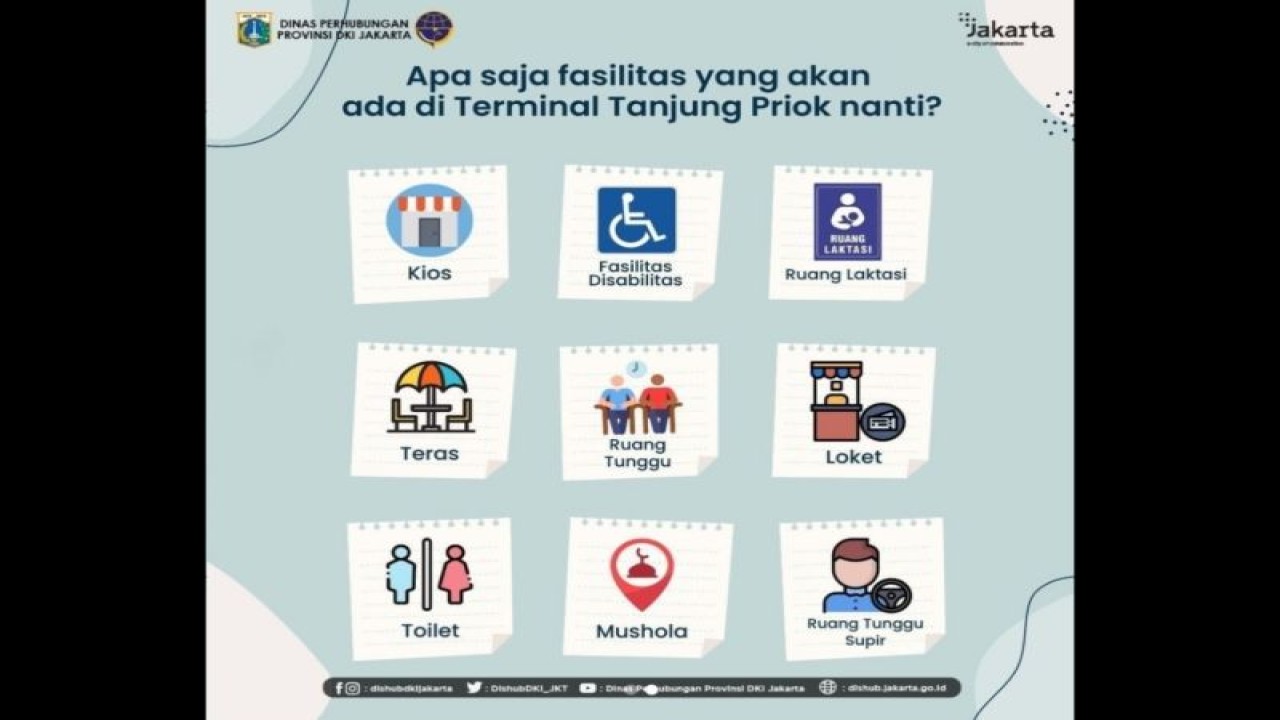 Tangkapan layar sembilan fasilitas yang dicanangkan Dinas Perhubungan DKI Jakarta dalam proyek pembangunan 'wajah baru' Terminal Bus Tanjung Priok di Jakarta Utara, Jumat (4/8/2023). ANTARA/Instagram/dishubdkijakarta/Abdu Faisal