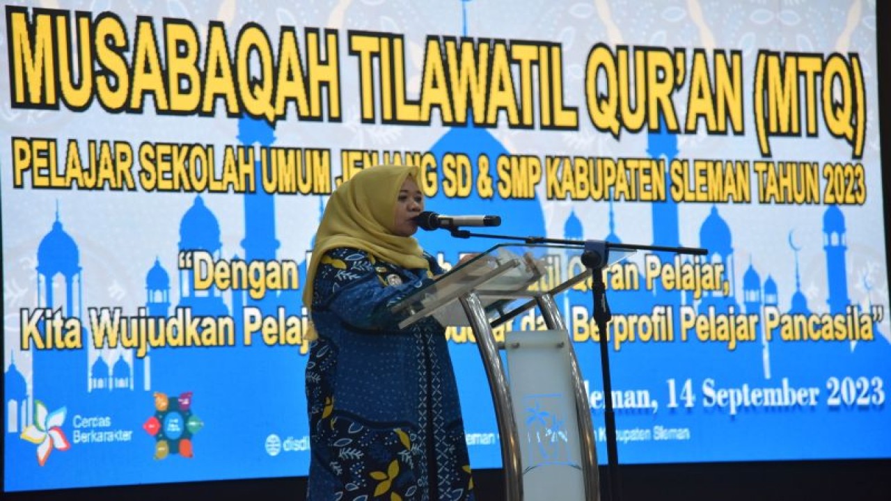 Bupati Sleman Kustini Sri Purnomo membuka MTQ tingkat SD dan SMP Kabupaten Sleman yang diselenggarakan Dinas Pendidikan Sleman di Sleman, Kamis (14/9/2023). ANTARA/HO-Bagian Prokopim Setda Sleman