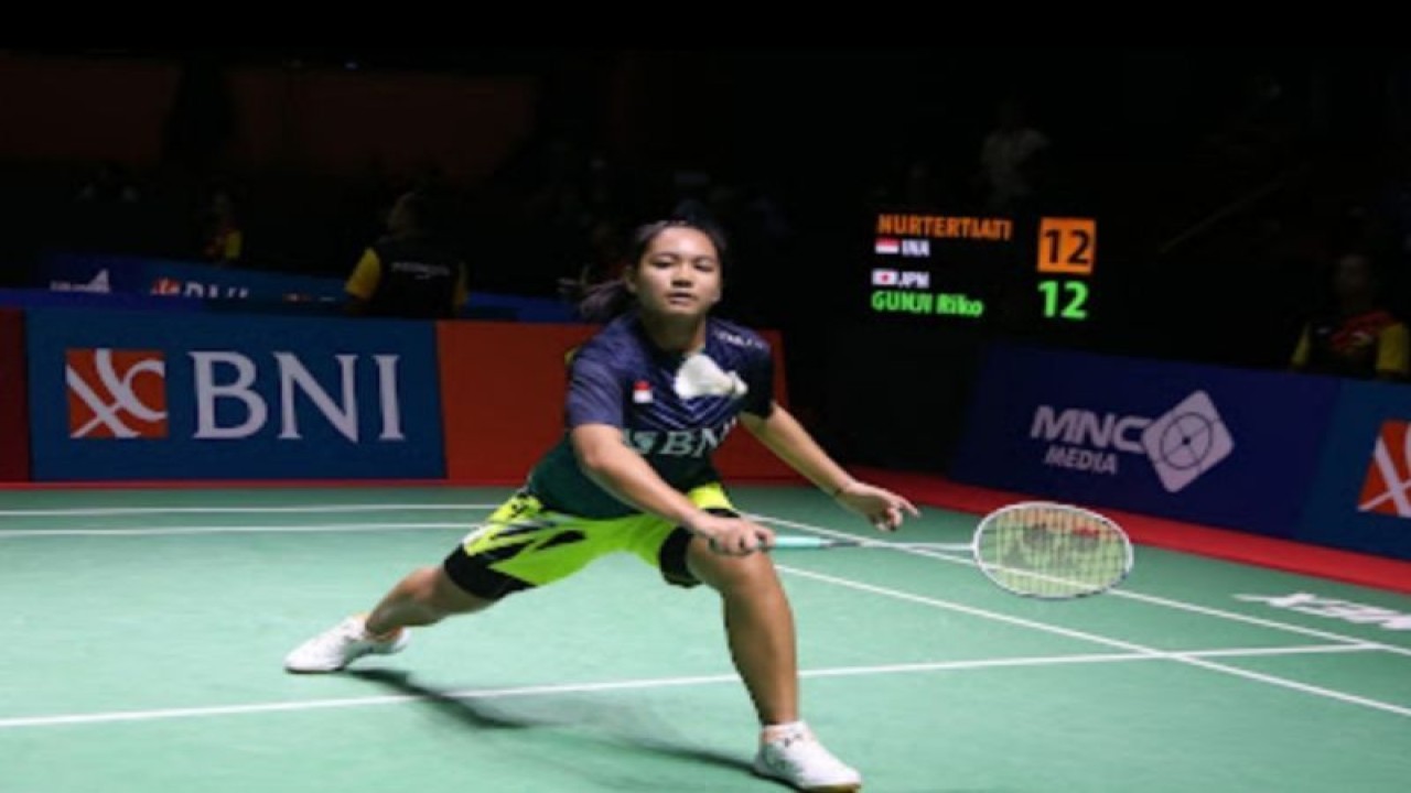 Tunggal putri Indonesia  Deswanti Hujansih Nurtertiati saat berlaga di turnamen bulutangkis BNI Indonesia Masters 2023 . (ANTARA/HO)