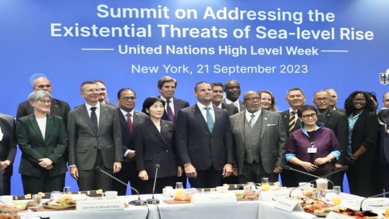 Pertemuan tingkat tinggi guna membahas penanganan isu kenaikan permukaan air laut diselenggarakan di sela-sela Sidang ke-78 Majelis Umum PBB di New York, Amerika Serikat, pada Kamis (21/9/2023). (ANTARA/HO-Kemlu RI)