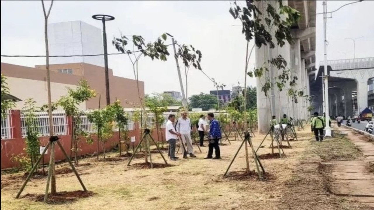 Pemerintah Kota Jakarta Utara melibatkan Badan Usaha Milik Daerah Provinsi DKI Jakarta PT Pembangunan Jaya Ancol Tbk untuk gerakan penghijauan kawasan Kelapa Gading, Jakarta Utara, Selasa (19/9/2023). ANTARA/HO-Kominfotik Jakarta Utara