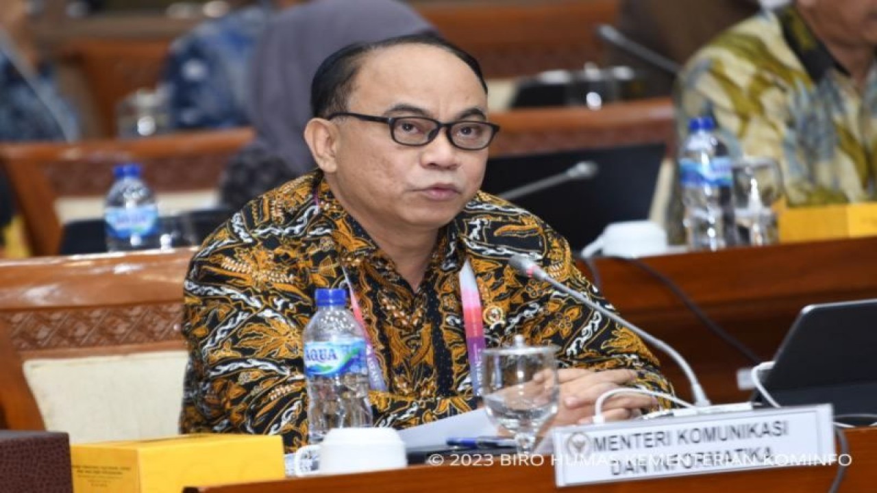 Menteri Komunikasi dan Informatika Budi Arie Setiadi dalam rapat kerja bersama Komisi I DPR RI di Senayan, Jakarta Pusat. (ANTARA/HO/Kementerian Komunikasi dan Informatika)