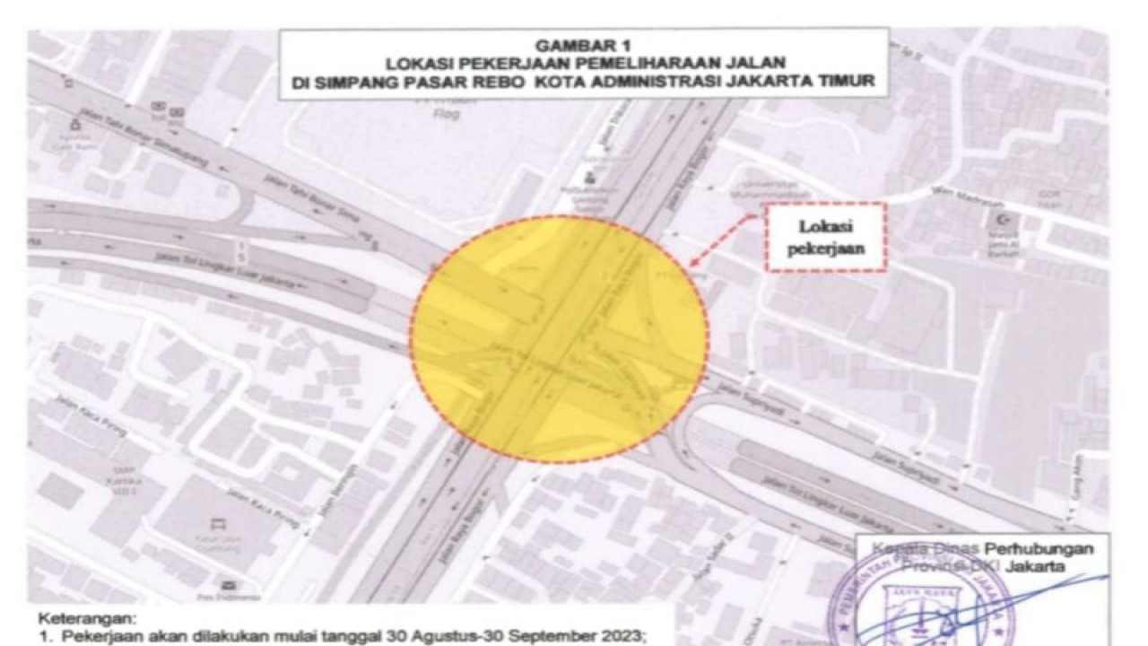 Dinas Perhubungan (Dishub) DKI Jakarta melakukan rekayasa lalu lintas (lalin) di Jalan Raya Bogor-Jalan TB Simatupang sehubungan adanya pekerjaan Simpang Pasar Rejo, Jakarta Timur. ANTARA/HO-Dishub DKI Jakarta