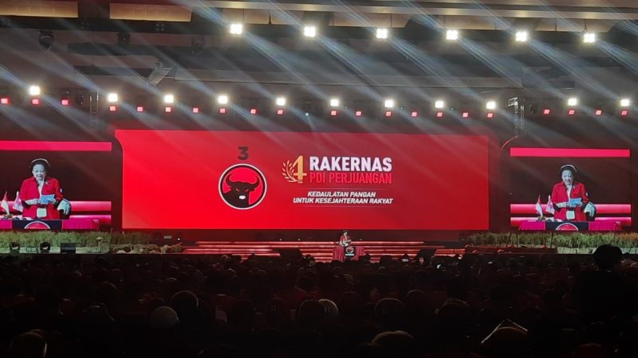 Ketua Umum PDIP Megawati Soekarnoputri dalam Rakernas IV PDIP di JIExpo Kemayoran, Jakarta, Jumat (29/9/2023). ANTARA/Narda Margaretha Sinambela