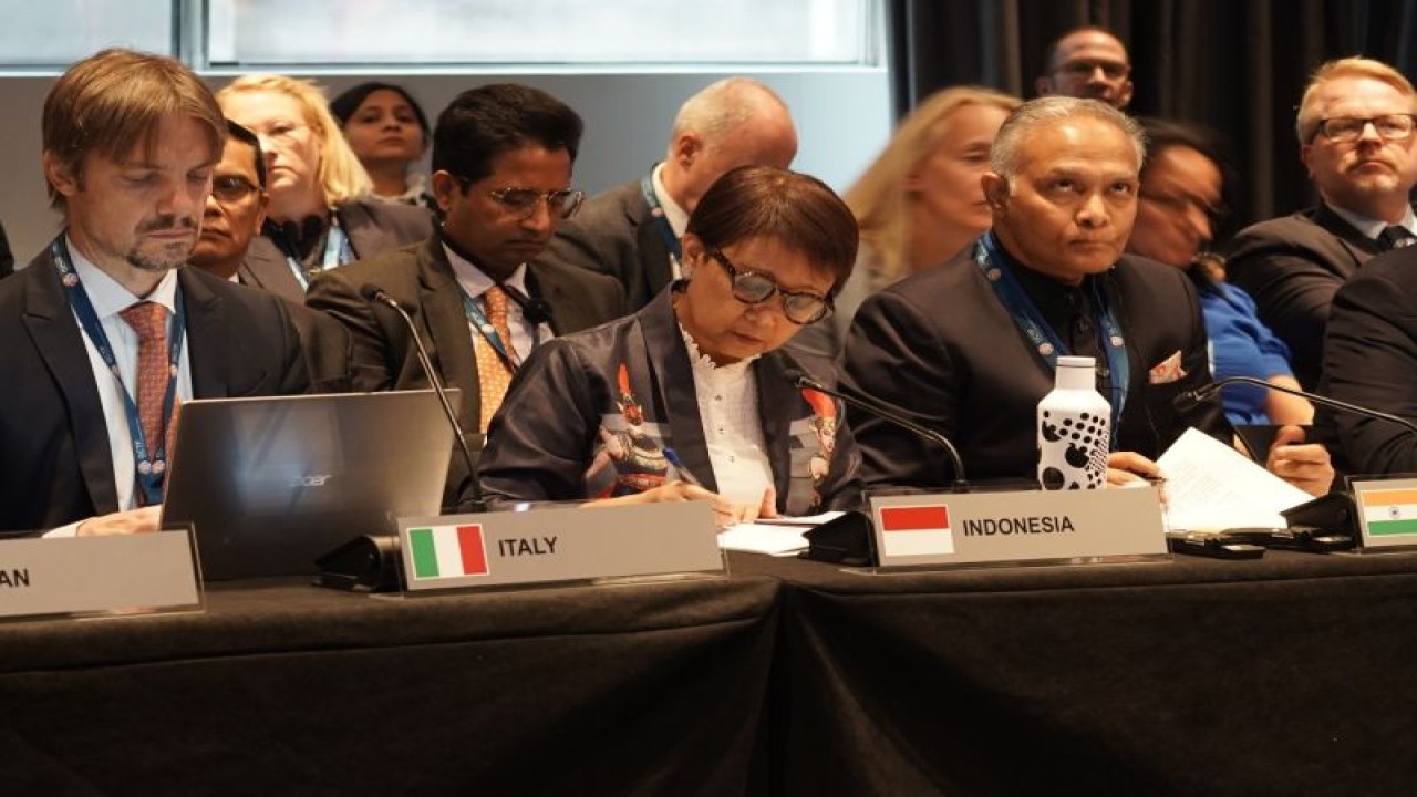 Menteri Luar Negeri Retno Marsudi saat menghadiri Ministerial Plenary Meeting of the Global Counter-Terrorism Forum (GCTF) ke-13 di sela-sela Sidang Majelis Umum PBB di New York, Amerika Serikat pada Rabu (20/9/2023). (ANTARA/HO-Kemlu RI)