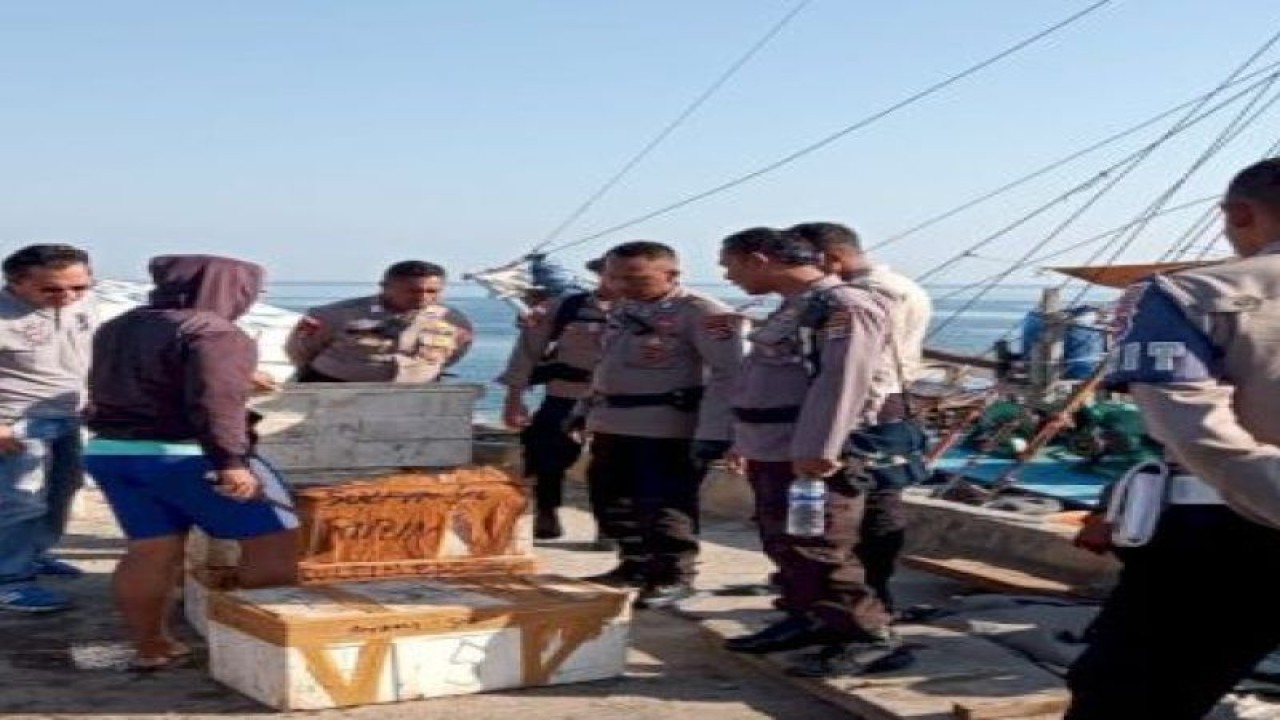 Aparat Kepolisian Polres Sumba Barat Daya Polda Nusa Tenggara Timur melakukan pemeriksaan barang muatan pada kapal-kapal nelayan yang masuk melalu Pelabuhan Waikelo Kabupaten Sumba Barat Daya. (ANTARA/HO-Humas Polres Sumba Barat Daya)