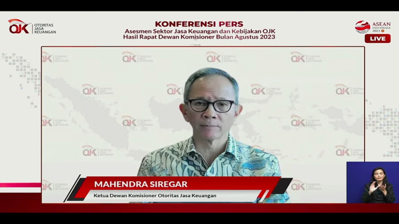 Tangkapan virtual Ketua Dewan Komisioner Otoritas Jasa Keuangan (OJK) Mahendra Siregar Rapat Dewan Komisioner Bulanan (RDKB) Agustus 2023, di Jakarta, Selasa (5/9/2023). ANTARA/M. Baqir Idrus Alatas