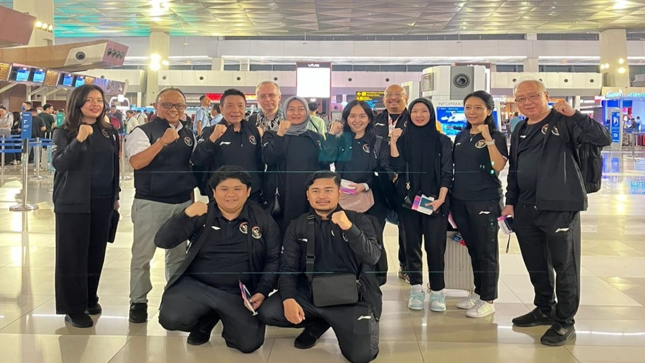 Tim Catur Indonesia dilepas pengurus Komite Olimpiade Indonesia bertolak ke Asian Games XIX Hangzhou China melalui Bandara Soekarno-Hatta, Jumat (22/9/2023)/ist